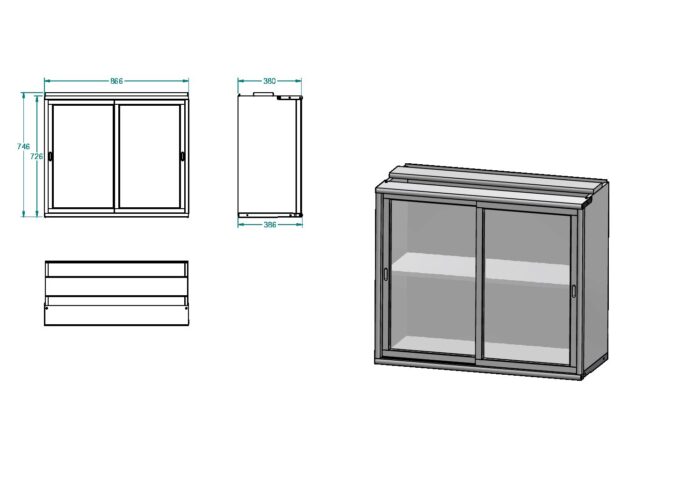 Skano riiuli moodul, suur riiul kõrgusega 2x36 cm, klaasist lükandustega - Image 3